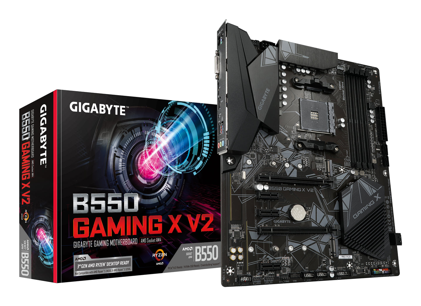 GIGABYTE B550 Gaming X V2 Motherboard - AMD Ryzen 5000 CPUs, 10+3 Phases VRM, up to 4733MHz DDR4, 1xPCIe 4.0 + 1xPCIe 3.0 M.2, 1GbE LAN, USB 3.2 Gen 2 MOTHERBOARD B550 DDR4 M.2 4733 MHz