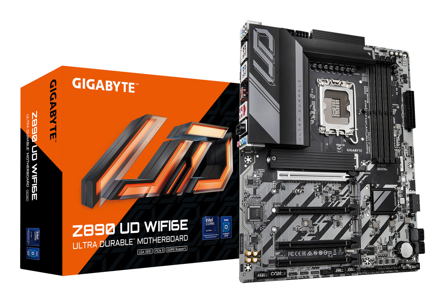 GIGABYTE Z890 UD WIFI6E Motherboard - Supports Intel Core Ultra (Series 2) CPUs, 12+1+2 phases VRM, up to 8800MHz DDR5 (OC), 1xPCIe 5.0 + 2xPCIe 4.0, Wi-Fi 6E, 2.5GbE LAN, USB 4 MOTHERBOARD Z890 DDR5 8800 MHz