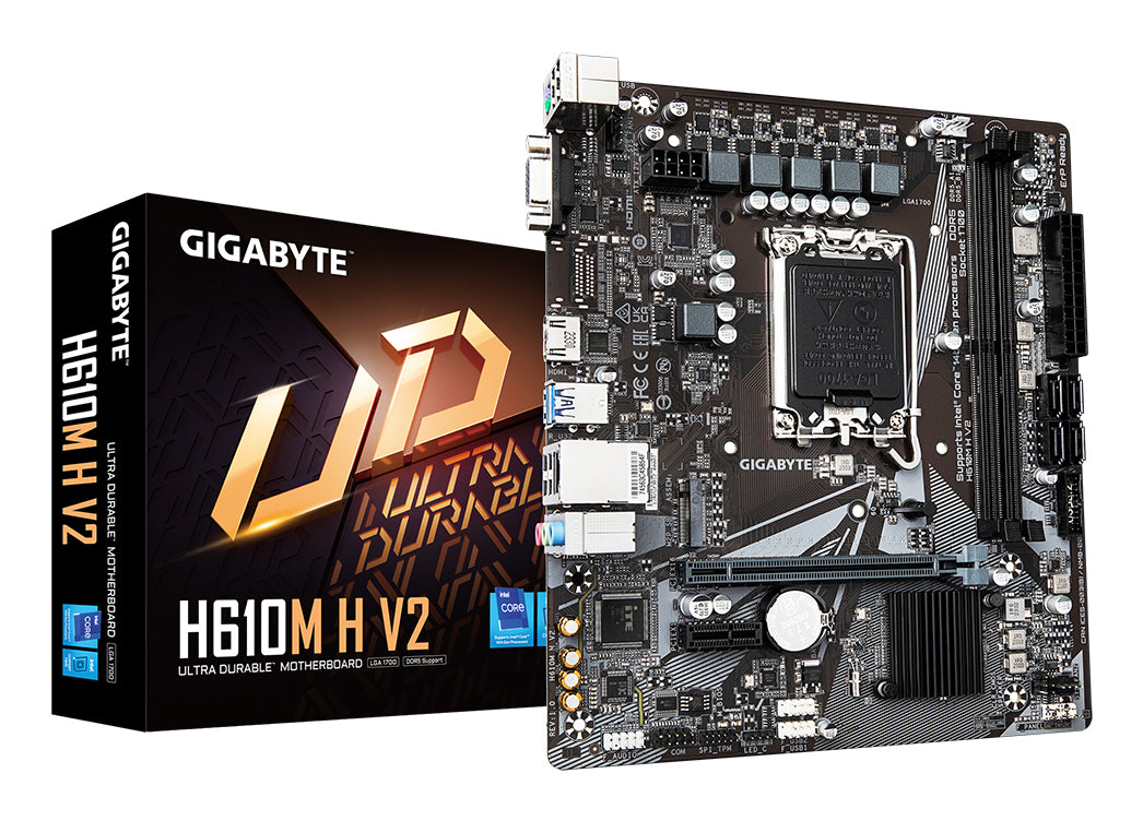 GIGABYTE H610M H V2 Motherboard - Supports Intel Core 14th CPUs, 4+1+1 Hybrid Digital VRM, up to 5600MHz DDR5, 1xPCIe 3.0 M.2, GbE LAN, USB 3.2 Gen 1 MOTHERBOARD DDR5 M.2 5600 MHz