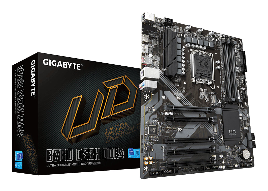 GIGABYTE B760 DS3H DDR4 Motherboard - Supports Intel Core 14th CPUs, 18+2+1 Phases Digital VRM, up to 5333MHz DDR4 (OC), 2xPCIe 4.0 M.2, GbE LAN, USB 3.2 Gen 2 MOTHERBOARD B760 DDR4 M.2 5333 MHz