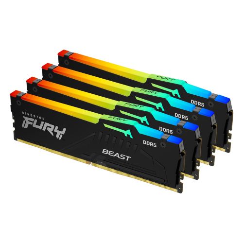 Kingston Fury Beast RGB 128GB Kit (4 x 32GB), DDR5, 5600MHz, CL40, 1.25V, ECC, PMIC, Intel XMP 3.0, Black, DIMM Memory