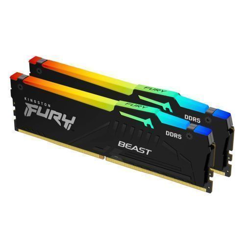 Kingston Fury Beast RGB 16GB Kit (2 x 8GB), DDR5, 5600MHz, CL40, 1.25V, ECC, PMIC, Intel XMP 3.0, Black, DIMM Memory