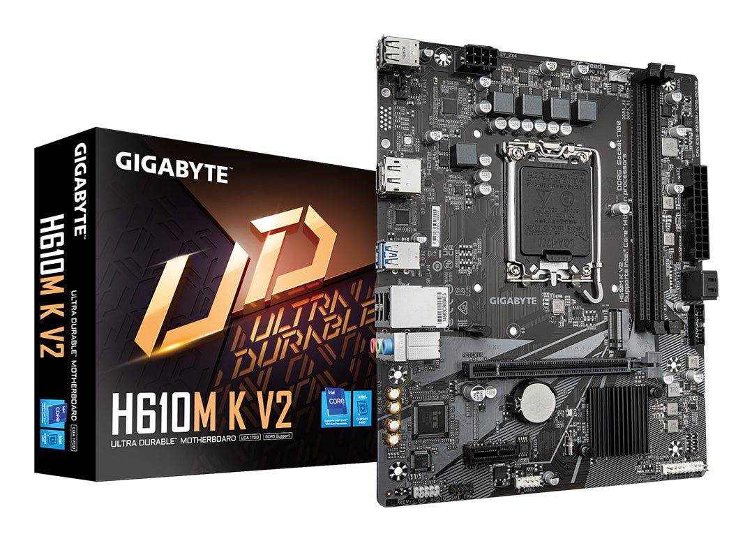 GIGABYTE H610M K V2 Motherboard - Intel Core 14th CPUs, up to 5600MHz DDR5, 1xPCIe 3.0 M.2, 1GbE LAN, USB 3.2 Gen 1 MOTHERBOARD DDR5 M.2 5600 MHz