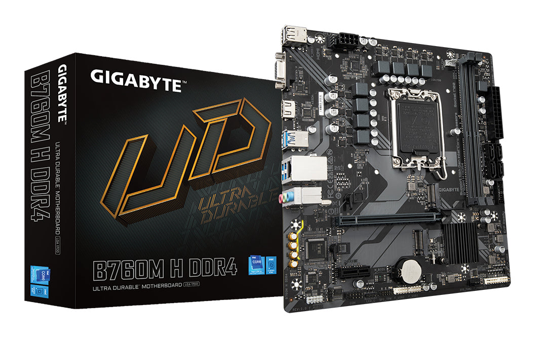 GIGABYTE B760M H DDR4 Motherboard - Supports Intel Core 14th Gen CPUs, 6+1+1 Phases Digital VRM, up to 3200MHz DDR4 (OC), 2xPCIe 4.0 M.2, GbE LAN, USB 3.2 Gen1 MOTHERBOARD DDR4 M.2 3200 MHz