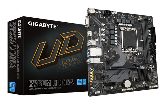 GIGABYTE B760M H DDR4 Motherboard - Supports Intel Core 14th Gen CPUs, 6+1+1 Phases Digital VRM, up to 3200MHz DDR4 (OC), 2xPCIe 4.0 M.2, GbE LAN, USB 3.2 Gen1 MOTHERBOARD DDR4 M.2 3200 MHz
