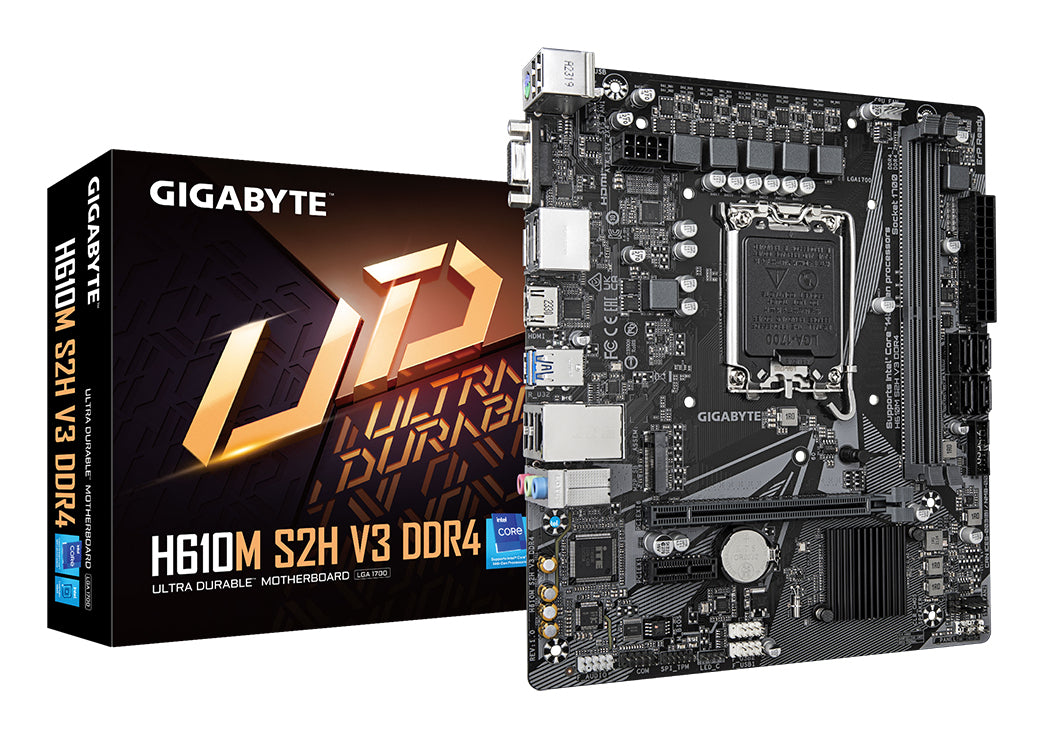 GIGABYTE H610M S2H V3 DDR4 Motherboard - Supports Intel Core 14th CPUs, 4+1+1 Hybrid Digital VRM, up to 3200MHz DDR4, 1xPCIe 3.0 M.2, GbE LAN , USB 3.2 Gen 1 MOTHERBOARD DDR4 M.2 3200 MHz