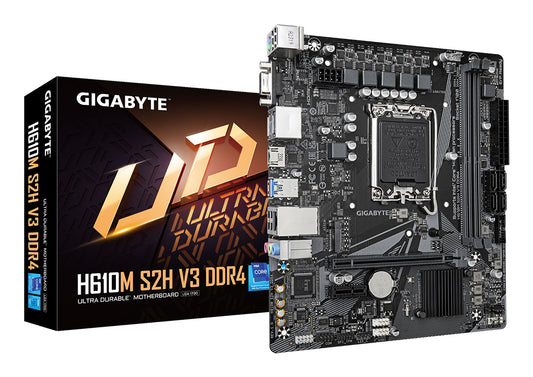 GIGABYTE H610M S2H V3 DDR4 Motherboard - Supports Intel Core 14th CPUs, 4+1+1 Hybrid Digital VRM, up to 3200MHz DDR4, 1xPCIe 3.0 M.2, GbE LAN , USB 3.2 Gen 1 MOTHERBOARD DDR4 M.2 3200 MHz