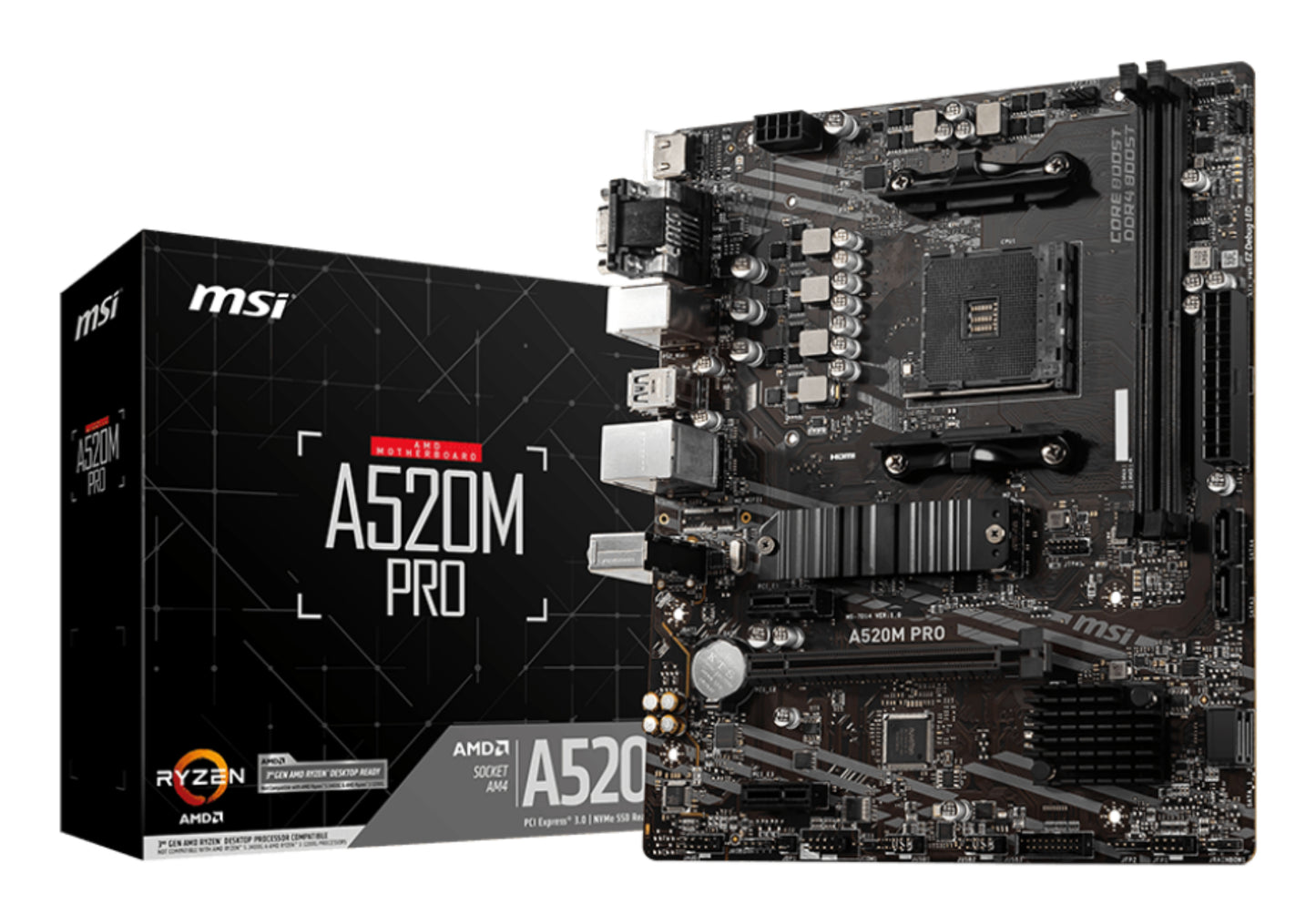 MSI A520M PRO MOTHERBOARD A520 AM4 Micro ATX M.2 Air Cooler