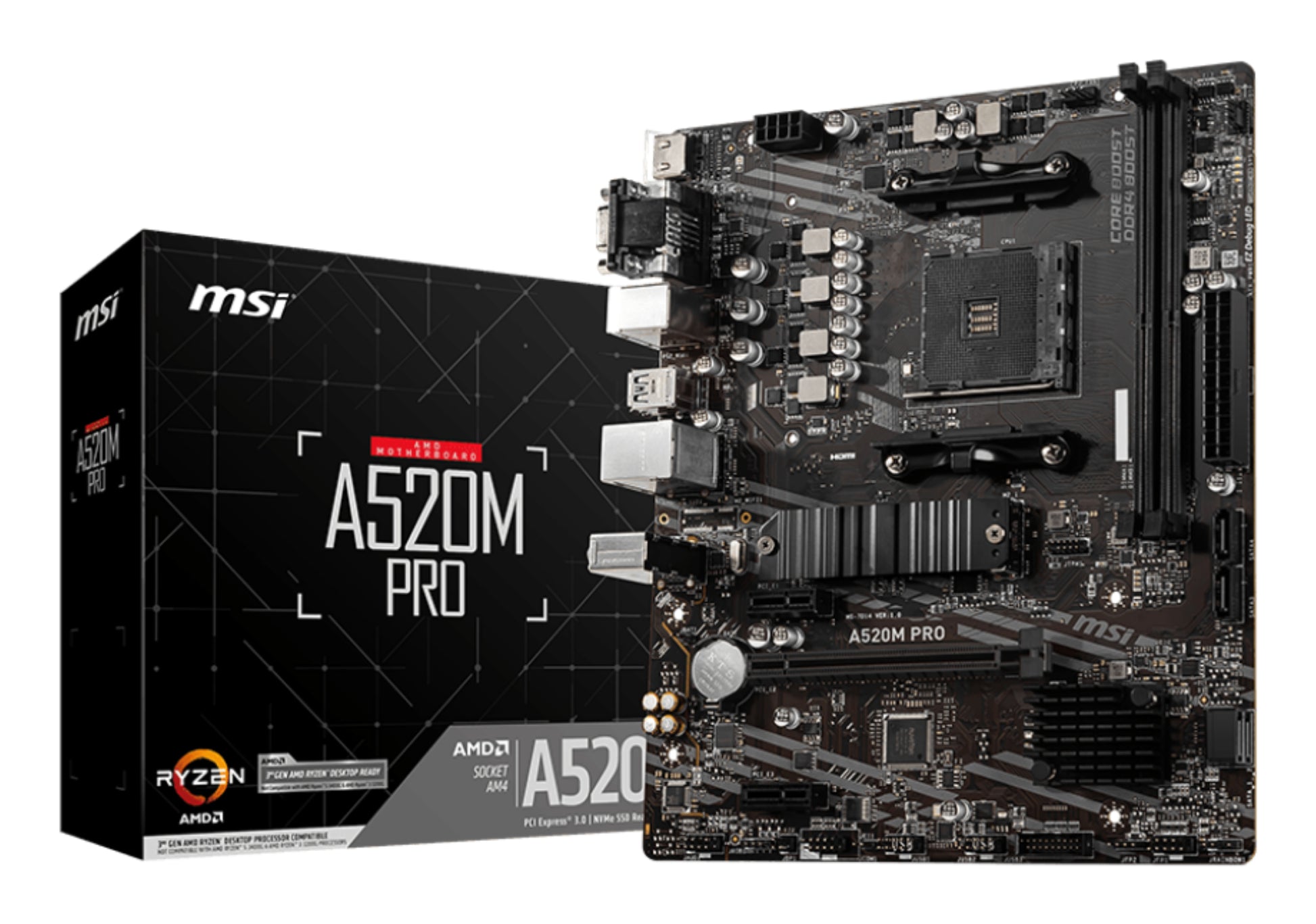 MSI A520M PRO MOTHERBOARD A520 AM4 Micro ATX M.2 Air Cooler