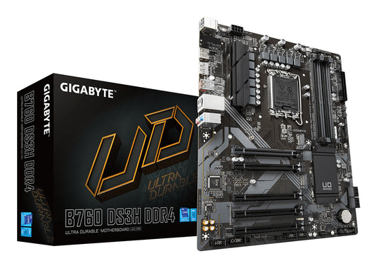 GIGABYTE B760 DS3H DDR4 Motherboard - Supports Intel Core 14th CPUs, 18+2+1 Phases Digital VRM, up to 5333MHz DDR4 (OC), 2xPCIe 4.0 M.2, GbE LAN, USB 3.2 Gen 2 MOTHERBOARD B760 DDR4 M.2 5333 MHz