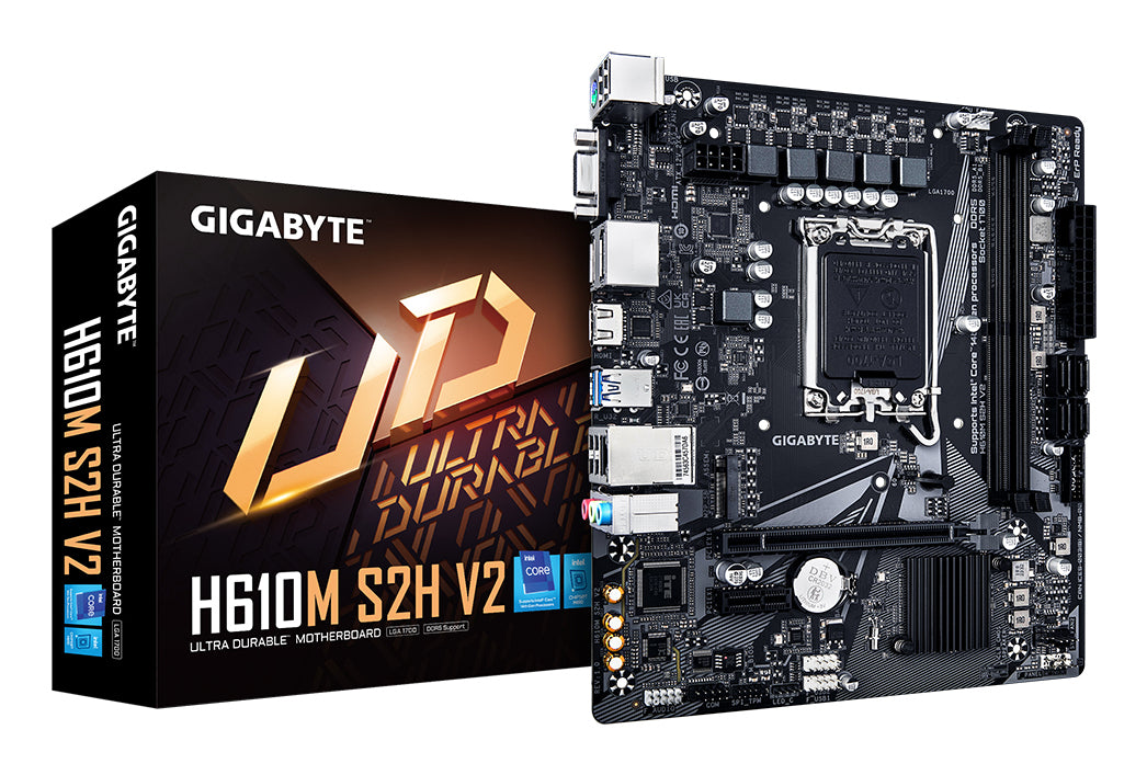 GIGABYTE H610M S2H V2 Motherboard - Supports Intel Core 14th CPUs, 4+1+1 Hybrid Phases Digital VRM, up to 5600MHz DDR5, 1xPCIe 3.0 M.2, GbE LAN, USB 3.2 Gen 1 MOTHERBOARD DDR5 M.2 5600 MHz