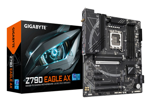 GIGABYTE Z790 EAGLE AX Motherboard - Supports Intel Core 14th Gen CPUs, 12+1+?Phases Digital VRM, up to 7600MHz DDR5 (OC), 3xPCIe 4.0 M.2, Wi-Fi 6E, 2.5GbE LAN, USB 3.2 Gen 2 MOTHERBOARD Z790 DDR5 M.2 7600 MHz