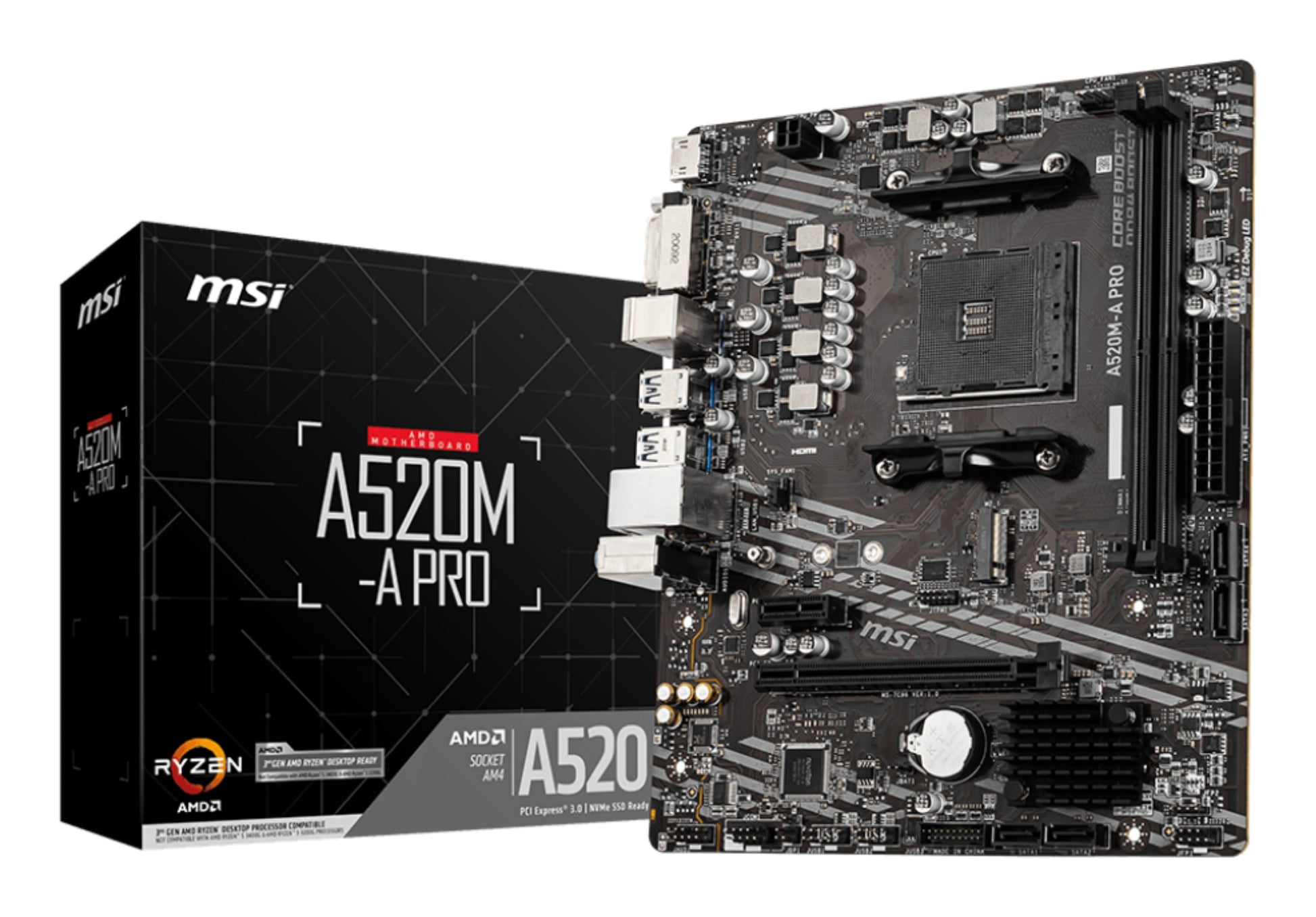 MSI A520M-A PRO MOTHERBOARD A520 AM4 Micro ATX Fan