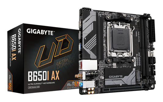 GIGABYTE B650I AX Motherboard - AMD Ryzen 9000 Series CPUs, 5+2+1 Phases VRM, up to 6400MHz DDR5 (OC), 1xPCIe 4.0 M.2, 2.5GbE LAN, WIFI 6E, USB 3.2 Gen 2 MOTHERBOARD DDR5 M.2 6400 MHz