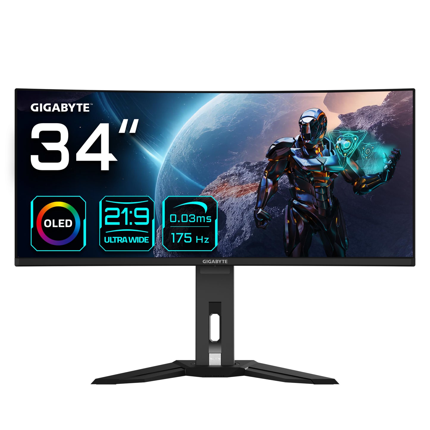 GIGABYTE MO34WQC 34" OLED WQHD Curved Gaming Monitor - 3440 x 1440, 175Hz, 0.03ms, KVM, 250 cd/m², FreeSync Premium Pro, DisplayHDR True Black 400, HDMI 2.1, Displayport 1.4 PHONE