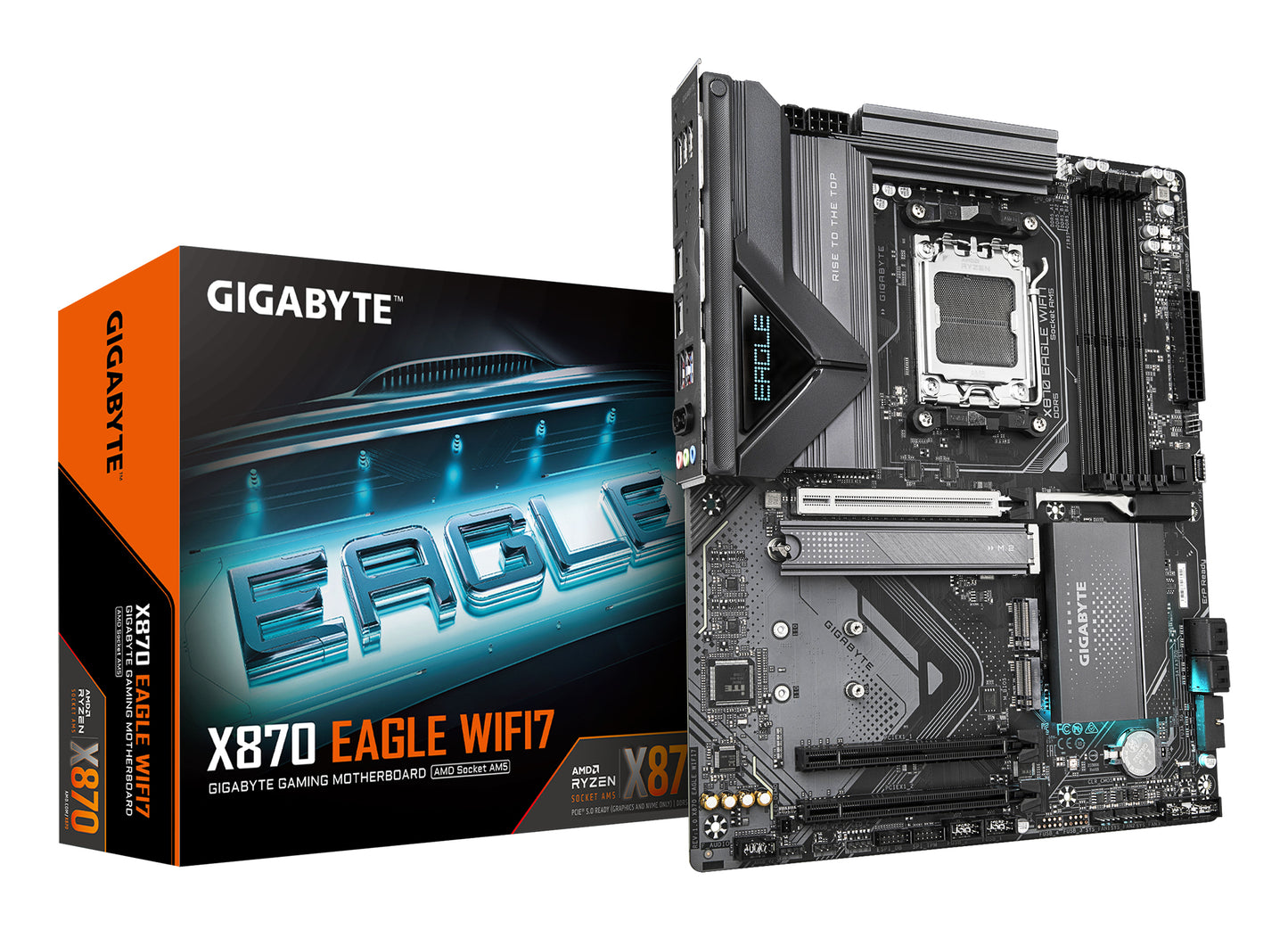 GIGABYTE X870 EAGLE WIFI7 Motherboard - Supports AMD Ryzen 9000 CPUs, 14+2+2 phases VRM, up to 8000MHz DDR5 (OC), 1xPCIe 5.0 + 2xPCIe 4.0, Wi-Fi 7, 2.5GbE LAN, USB 4 MOTHERBOARD X870 DDR5 8000 MHz