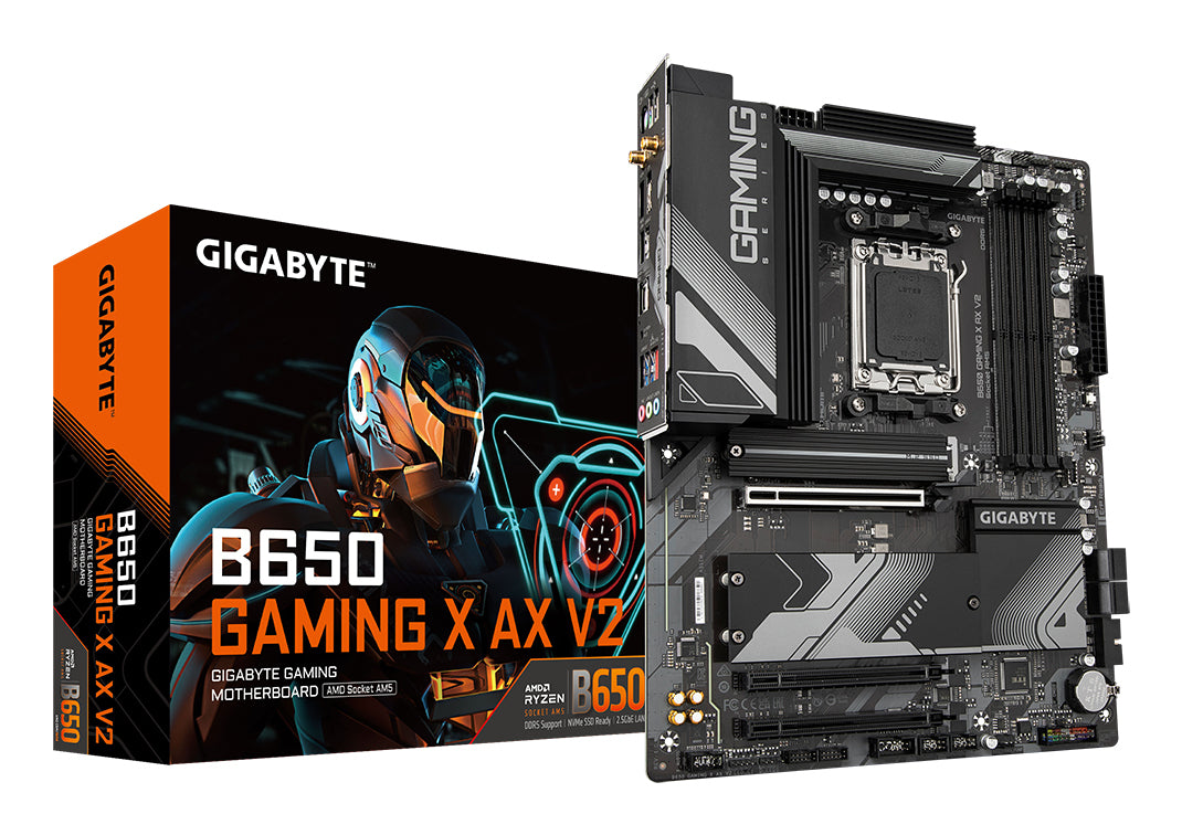 GIGABYTE B650 GAMING X AX V2 Motherboard - AMD Ryzen 9000 Series CPUs, 8+2+2 Phases VRM, up to 8000MHz DDR5 (OC), 1xPCIe 5.0 + 2xPCIe 4.0 M.2, 2.5GbE LAN, WIFI 6E, USB 3.2 Gen 2 MOTHERBOARD B650 DDR5 M.2 8000 MHz