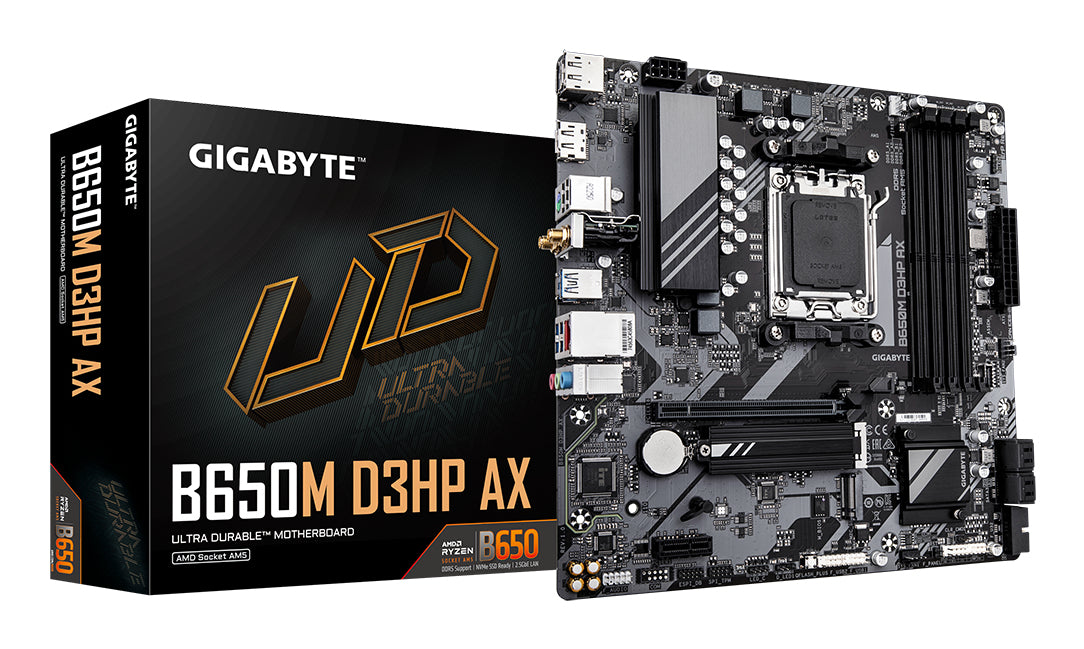 GIGABYTE B650M D3HP AX Motherboard - AMD Ryzen 9000 Series CPUs, 5+2+2 Phases VRM, up to 8000MHz DDR5 (OC), 2xPCIe 4.0 M.2, WIFI 6E, 2.5GbE LAN, USB 3.2 Gen 1 MOTHERBOARD DDR5 M.2 8000 MHz