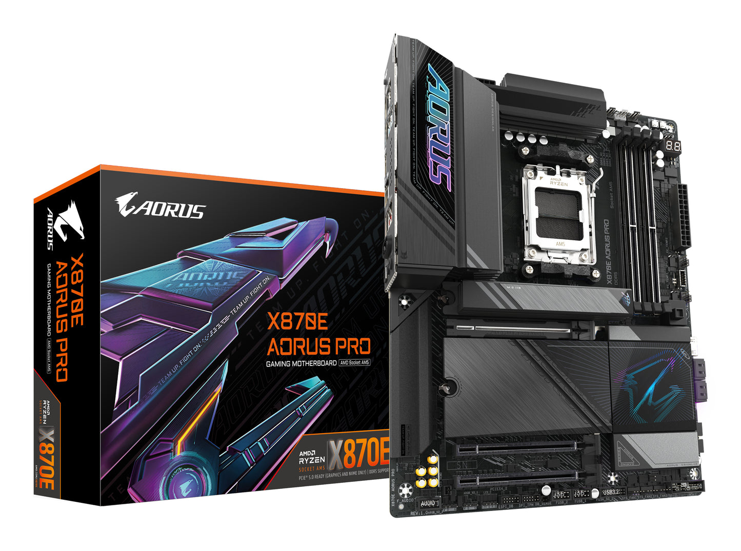 GIGABYTE X870E AORUS PRO Motherboard - Supports AMD Ryzen 9000 CPUs, 16+2+2 Phases Digital VRM, up to 8000MHz DDR5 (OC), 3xPCIe 5.0 + 1xPCIe 4.0,Wi-Fi 7, 2.5GbE LAN, USB 4 MOTHERBOARD DDR5 8000 MHz