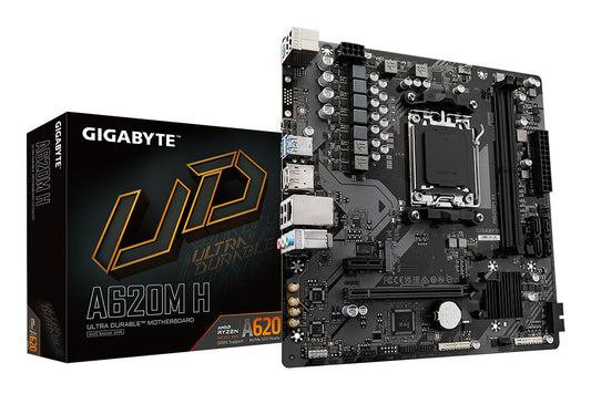 GIGABYTE A620M H Motherboard - Supports AMD Ryzen 8000 CPUs, 5+2+2 Phases Digital VRM, up to 7200MHz DDR5 (OC), 1xPCIe 4.0 M.2, GbE LAN, USB 3.2 Gen 1 MOTHERBOARD DDR5 M.2 7200 MHz