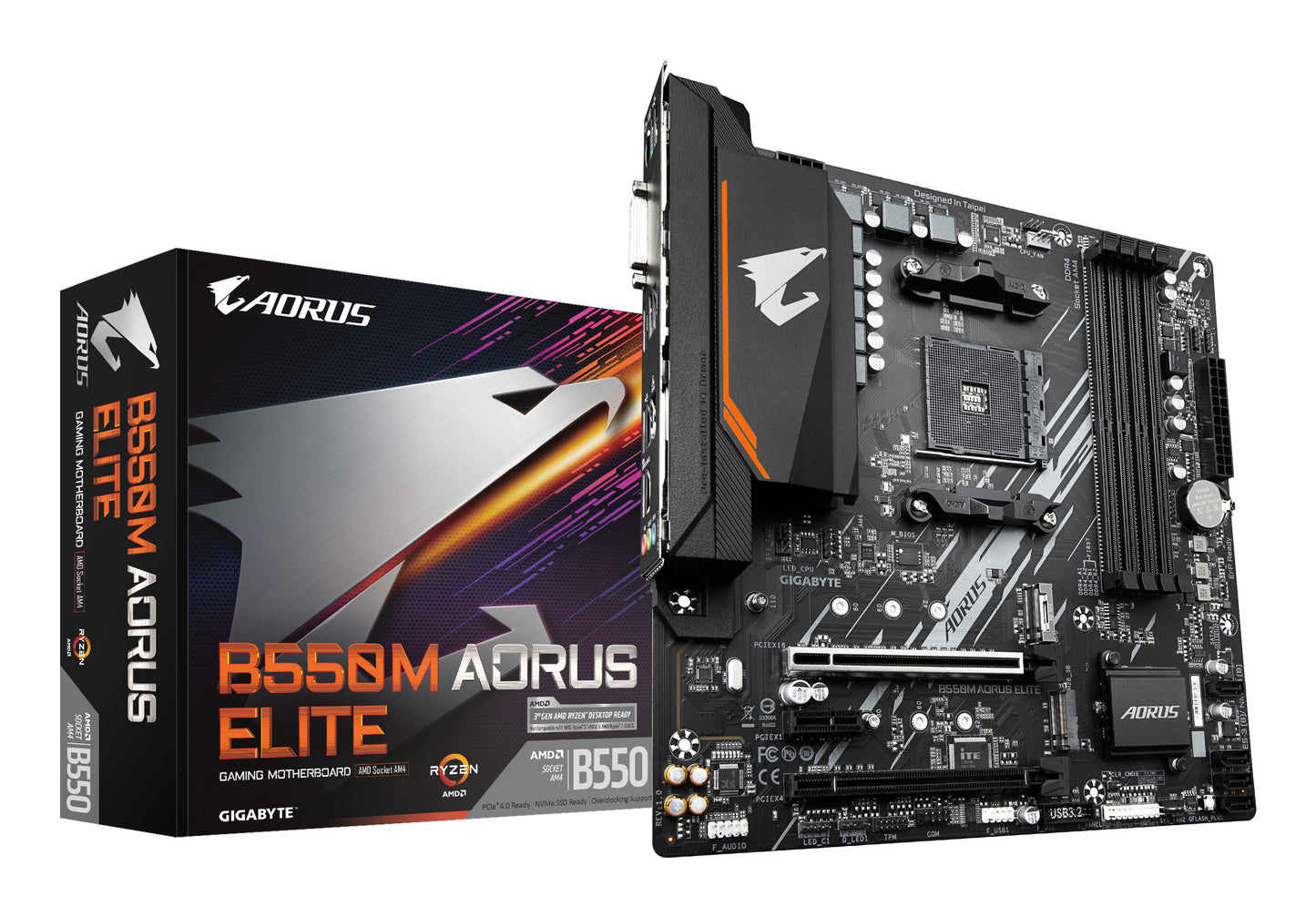GIGABYTE B550M AORUS ELITE Motherboard - AMD Ryzen 5000 CPUs, 5+3 Phases VRM, up to 4733MHz DDR4, 1xPCIe 4.0 + 1xPCIe 3.0 M.2, 1GbE LAN, USB 3.2 Gen 1 MOTHERBOARD DDR4 M.2 4733 MHz