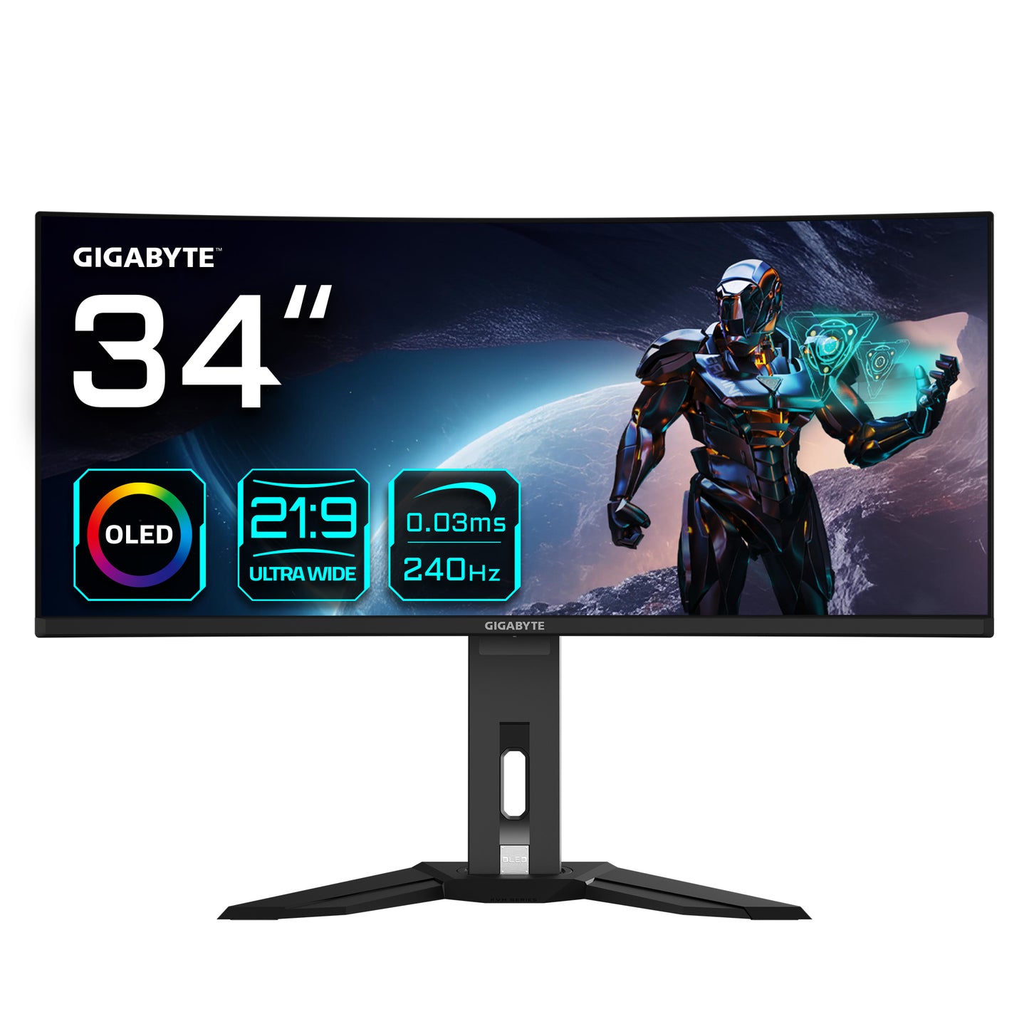 GIGABYTE MO34WQC2 34" OLED WQHD Curved Gaming Monitor - 3440 x 1440, 240Hz, 0.03ms, KVM, 250 cd/m², FreeSync Premium Pro, DisplayHDR True Black 400, HDMI 2.1, Displayport 1.4 PHONE